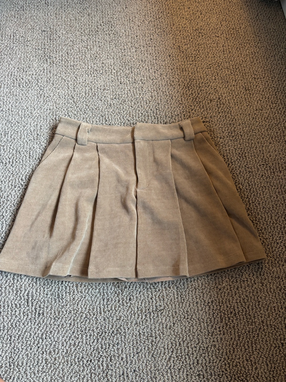 Tan corduroy pleated skirt